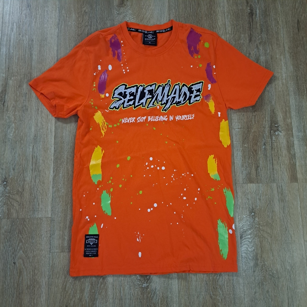 Switch Limited Edition 'SelfMade' Orange Graphic T-Shirt Paint Splatters Size XL